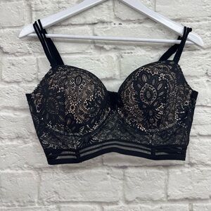 Victoria's Secret Very Sexy Black Floral Lace Longline Push-Up Bra 38D